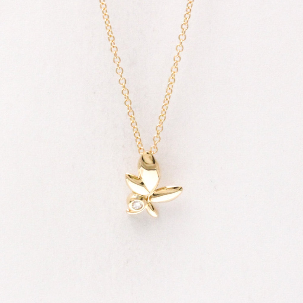 Olive Leaf Pendant Necklace 18K Rose Gold with Diamond