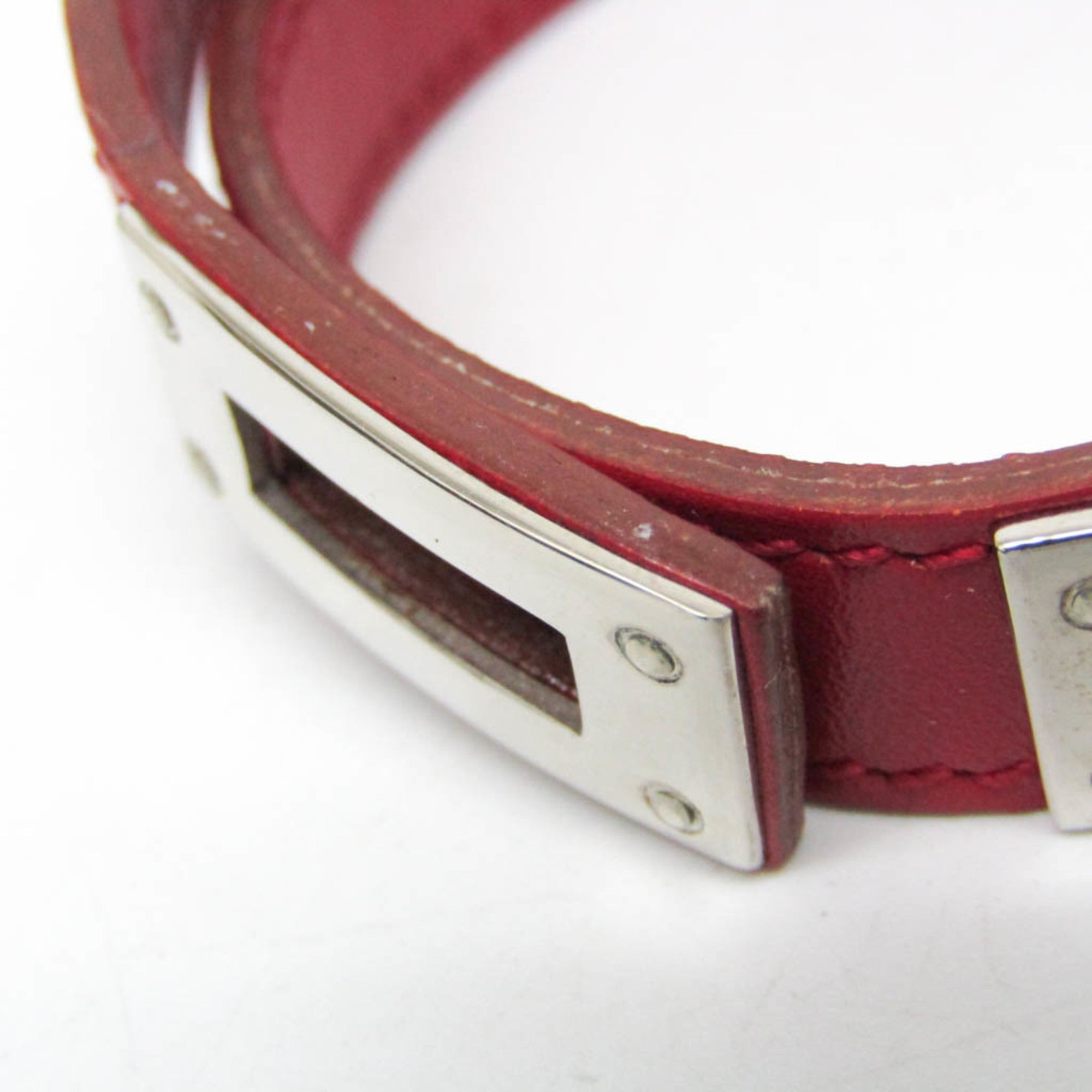 Kelly Bracelet Leather and Metal Red and Silver