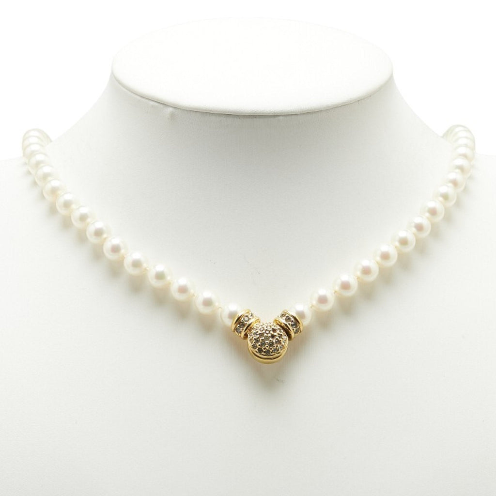Pendant Necklace Gold With Pearl and Rhinestone