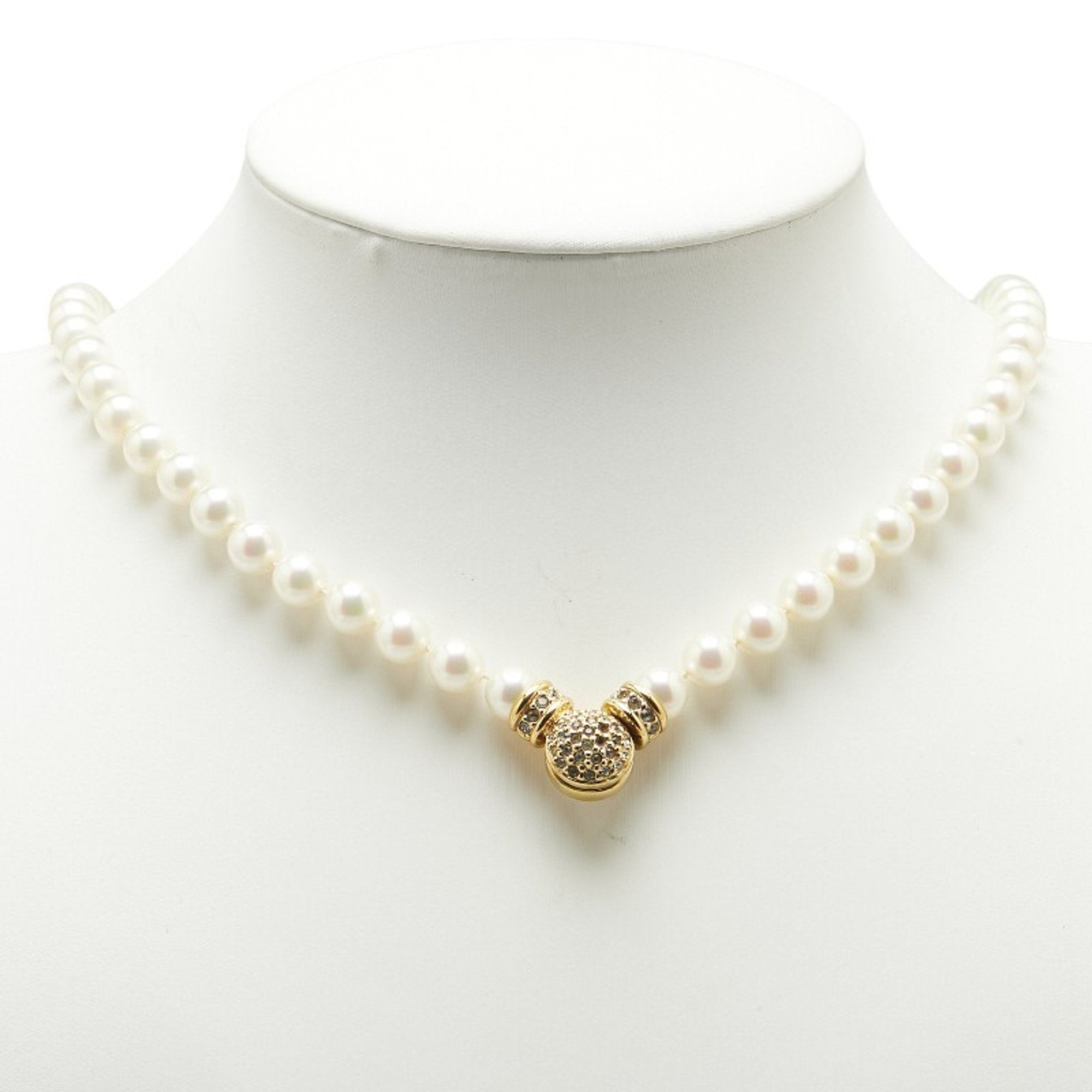 Pendant Necklace Gold With Pearl and Rhinestone