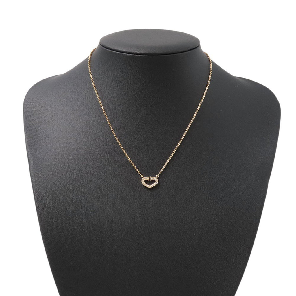 C Heart Pendant Necklace 18K Rose Gold with Diamonds