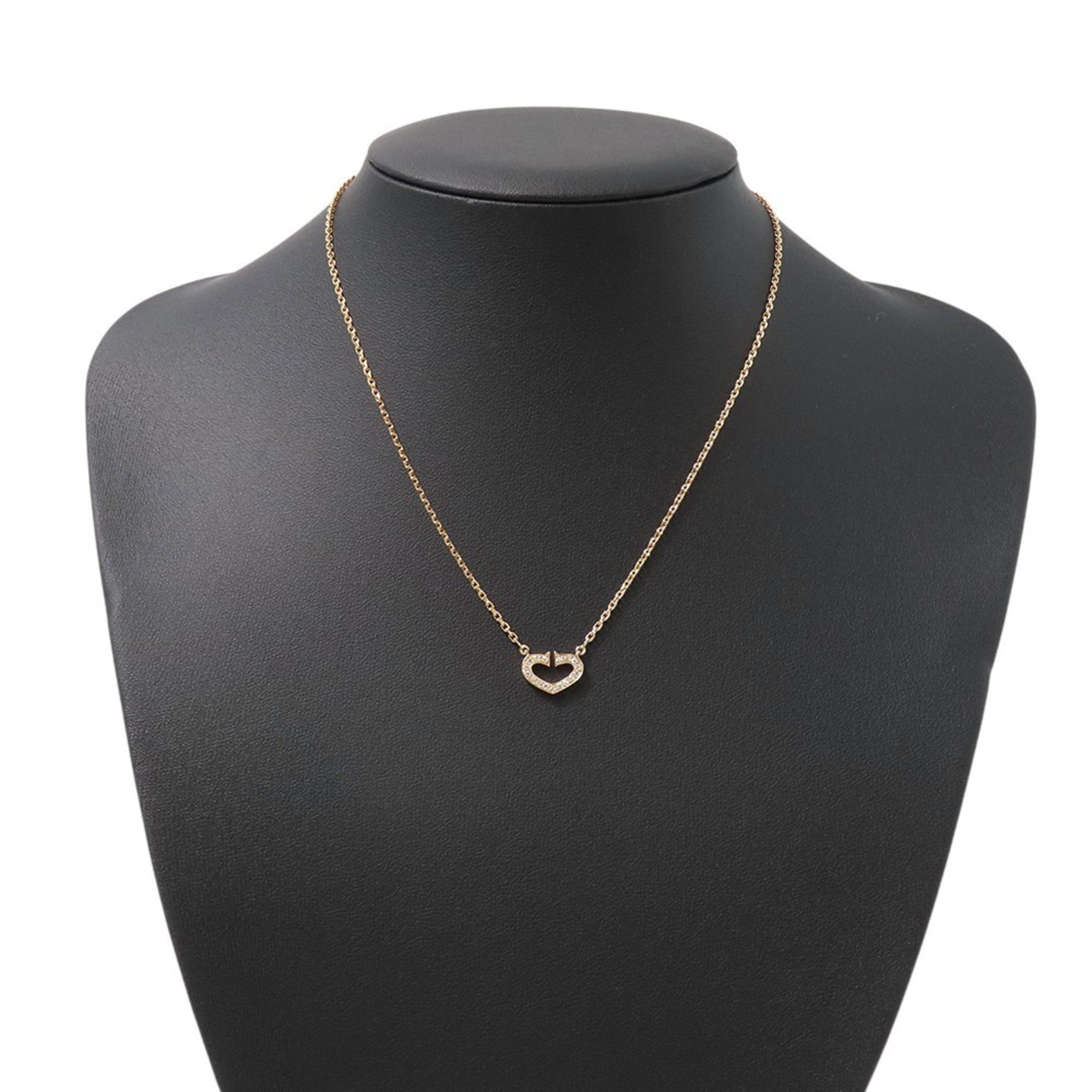 C Heart Pendant Necklace 18K Rose Gold with Diamonds