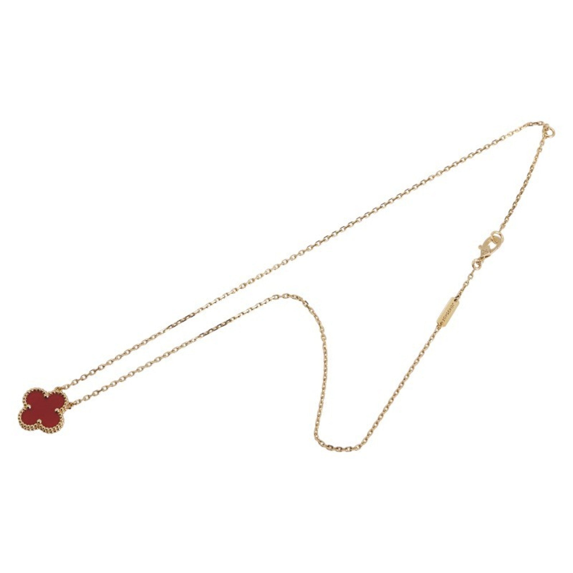 Vintage Alhambra Pendant Necklace 18K Yellow Gold and Carnelian