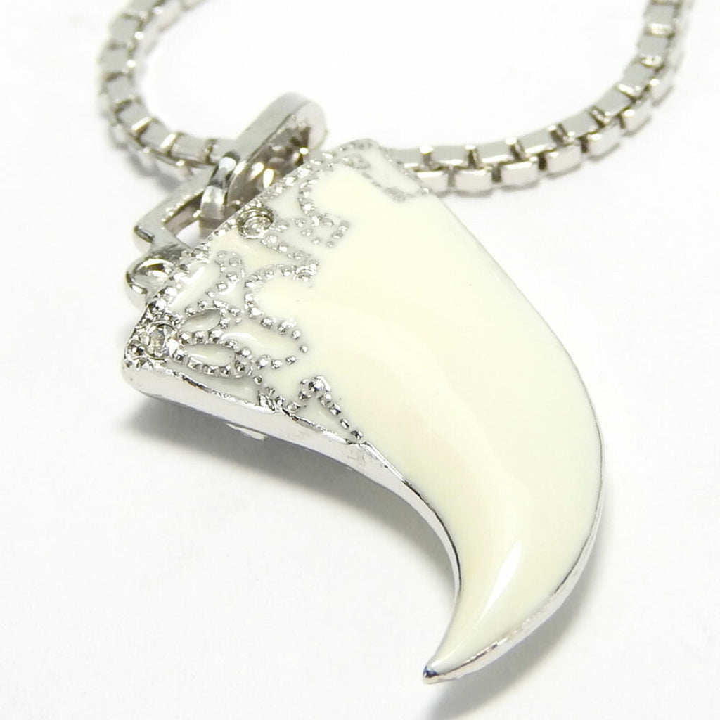 Fang Motif Pendant Necklace Metal Silver White