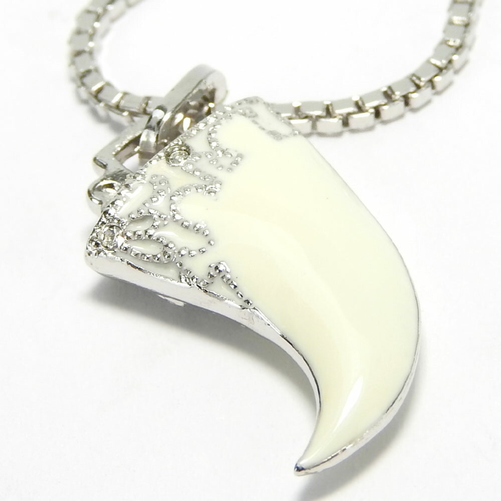 Fang Motif Pendant Necklace Metal Silver White