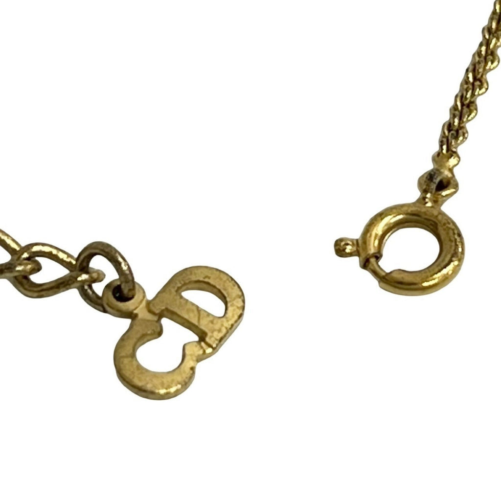 Logo Motif Pendant Necklace Gold with Rhinestone