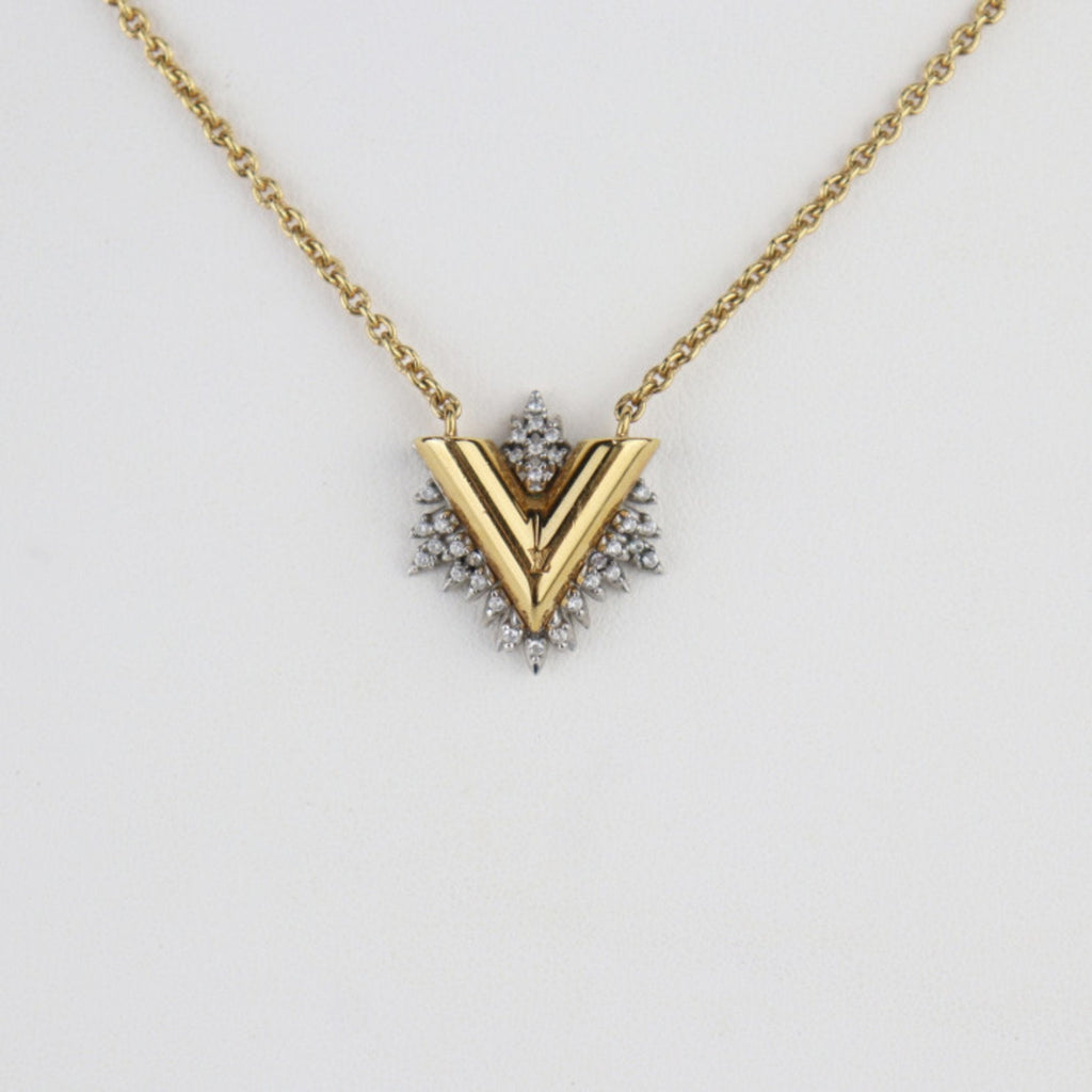 Pendant Necklace Metal and Rhinestone Gold and Silver