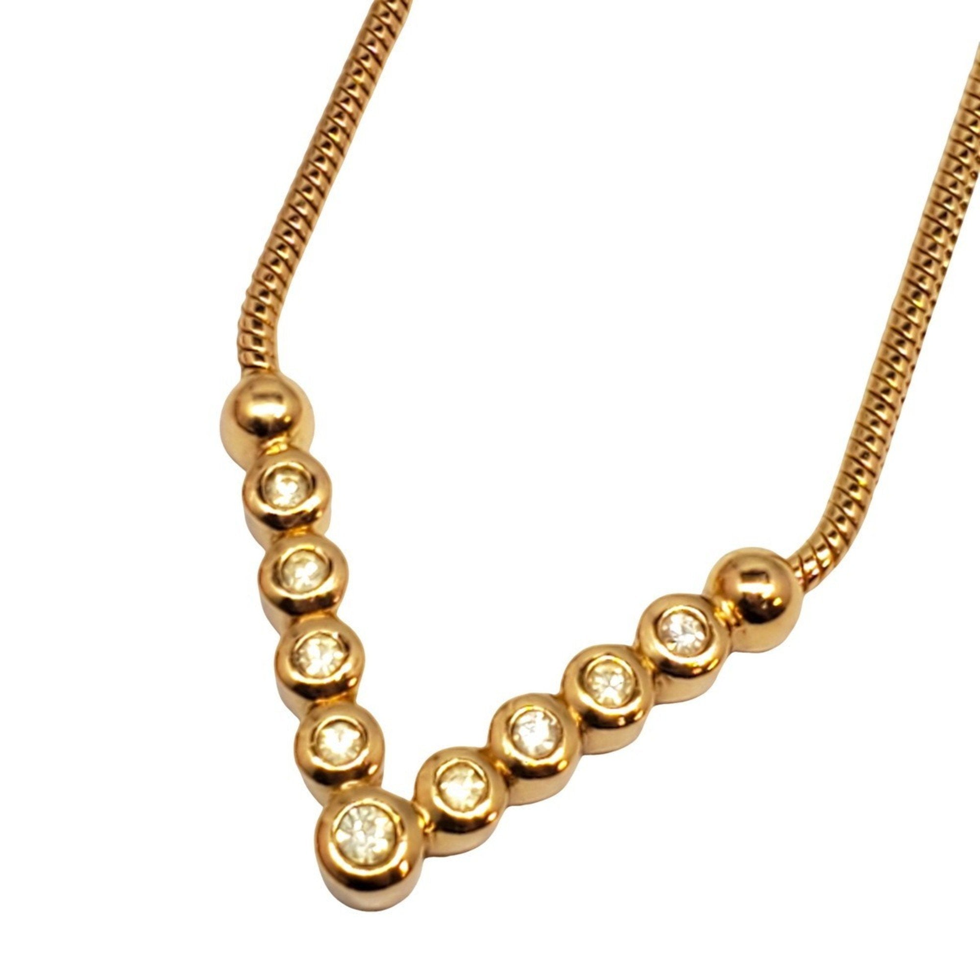 Vintage Pendant Necklace Gold with Rhinestone