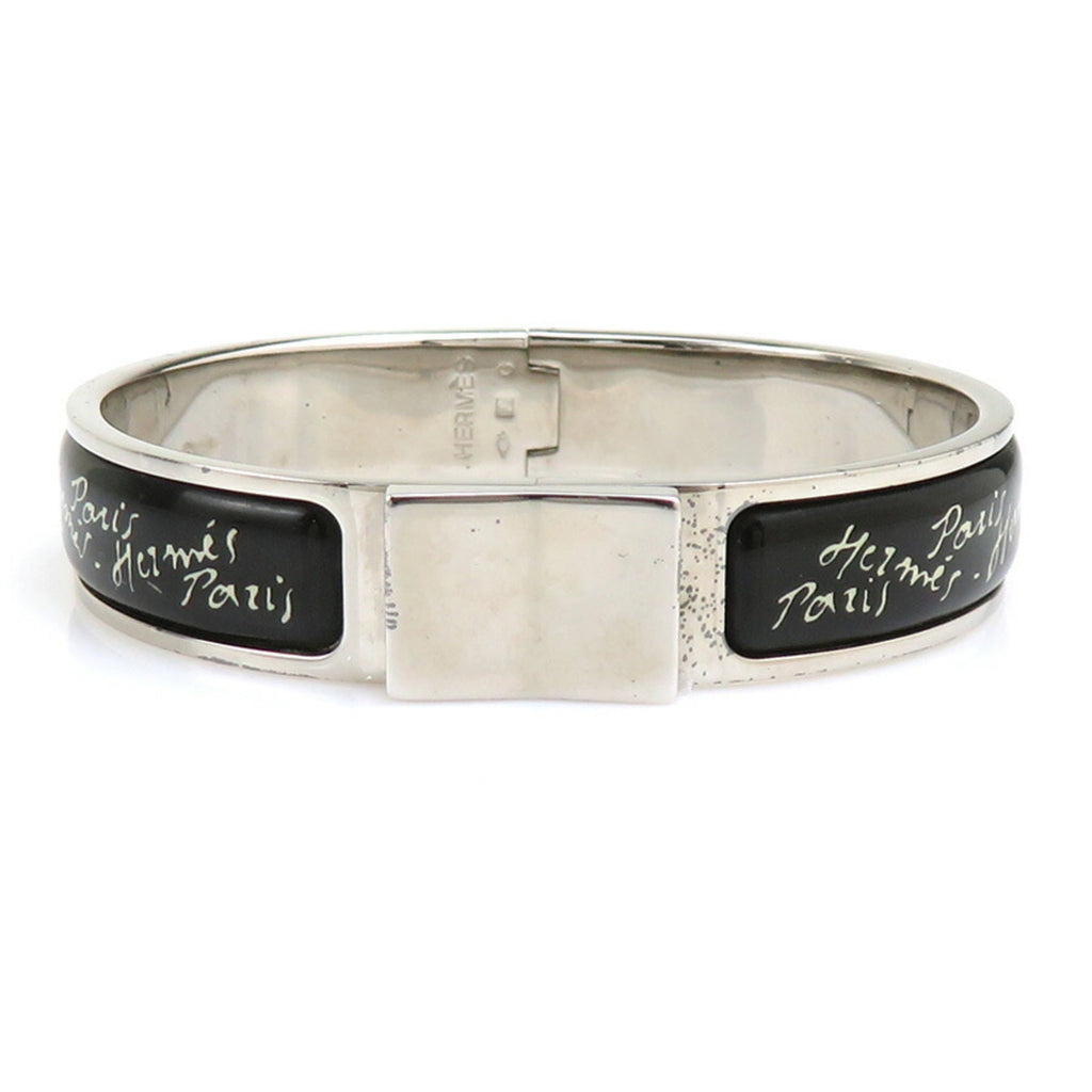 Bangle Enamel and Metal Black and Silver Bracelet