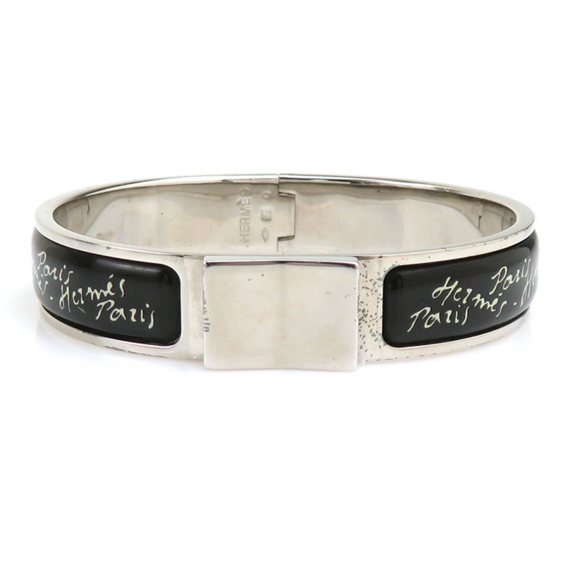 Bangle Enamel and Metal Black and Silver Bracelet