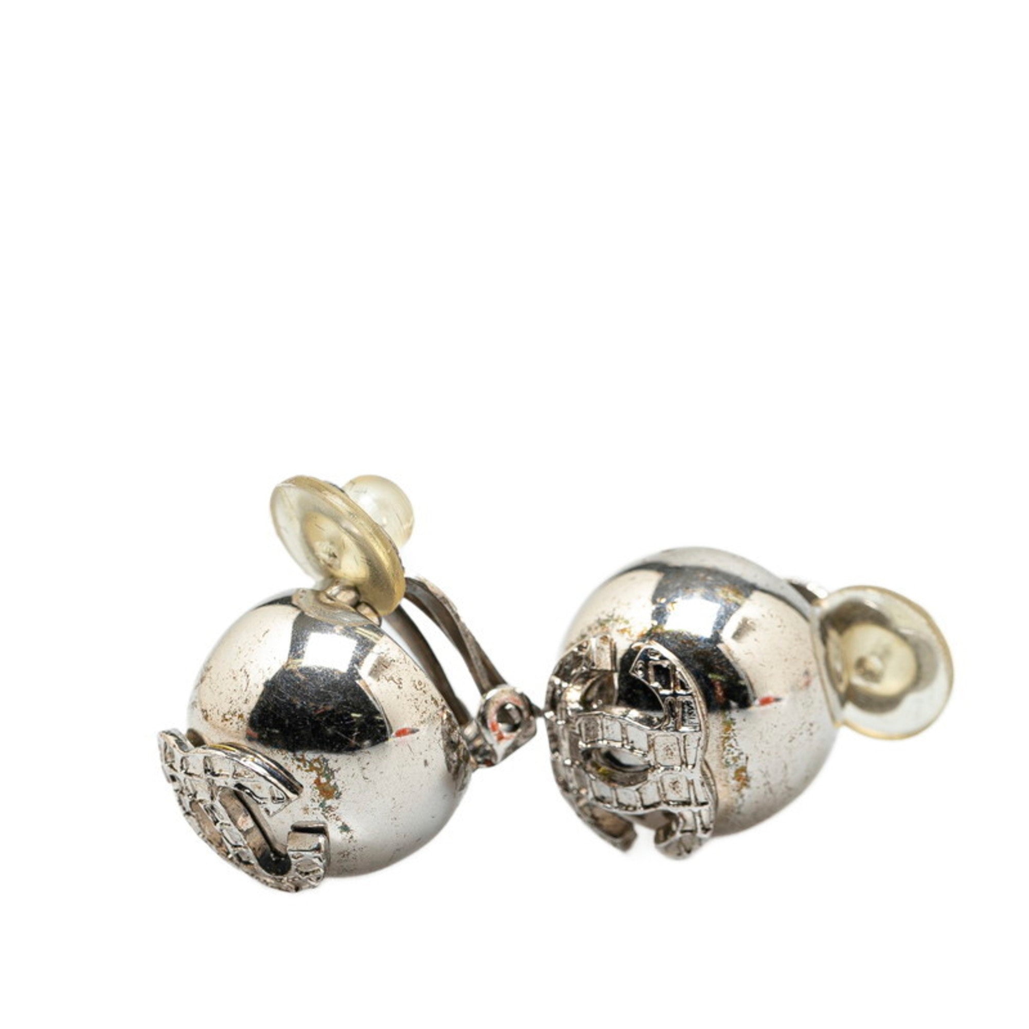 CC Logo Ball Clip-On Earrings Silver-Tone Metal Silver-Tone Metal