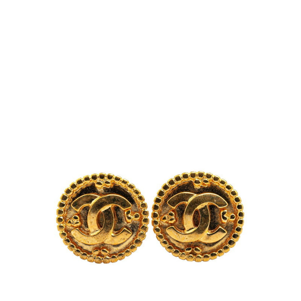 CC Logo Round Clip-On Earrings Metal Gold-Tone Metal