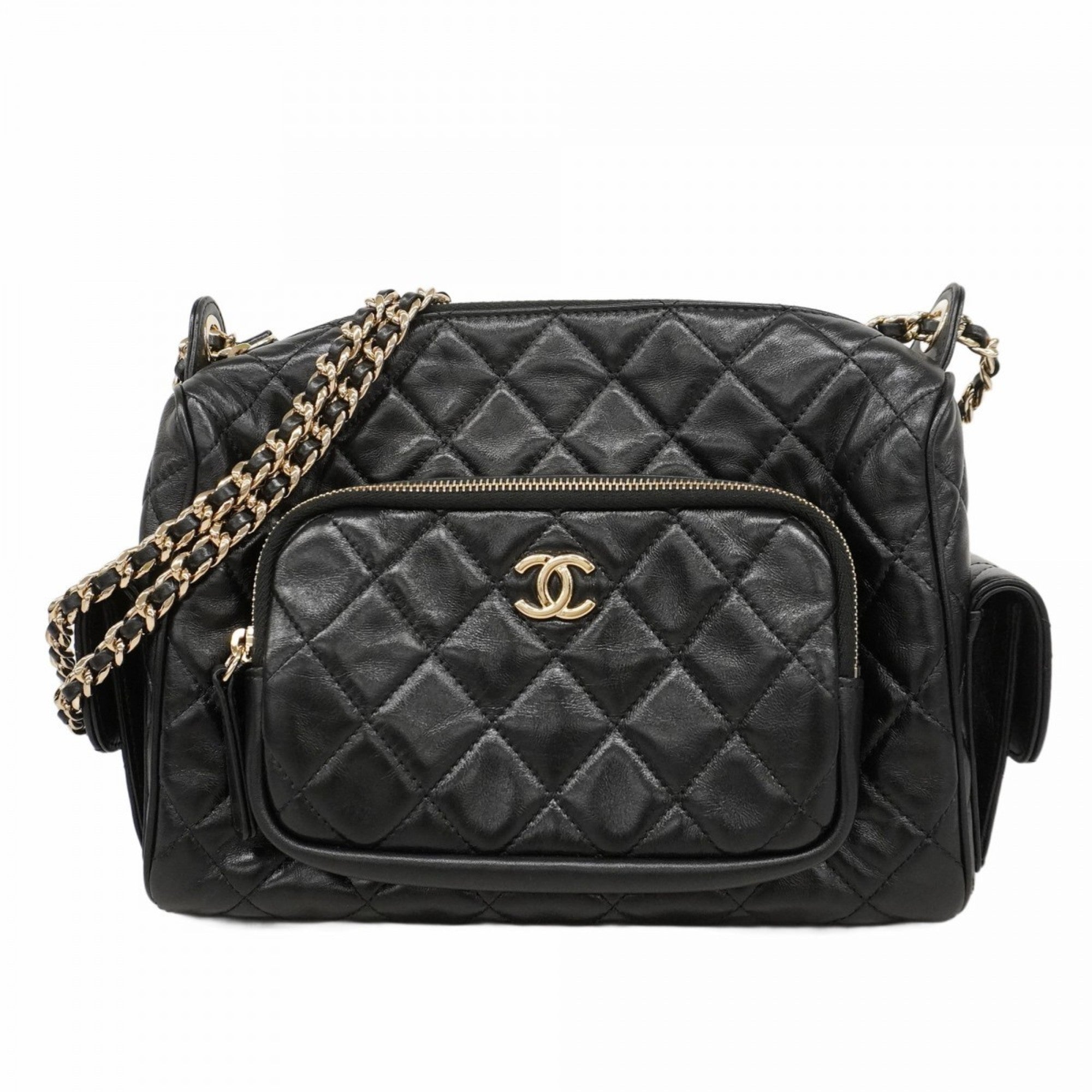Multipocket Camera Case Quilted Crumpled Lambskin Small