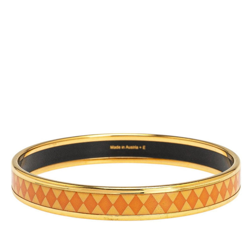 Bangle Orange Enamel and Gold Plated Mini with Diamond Motif Bracelet