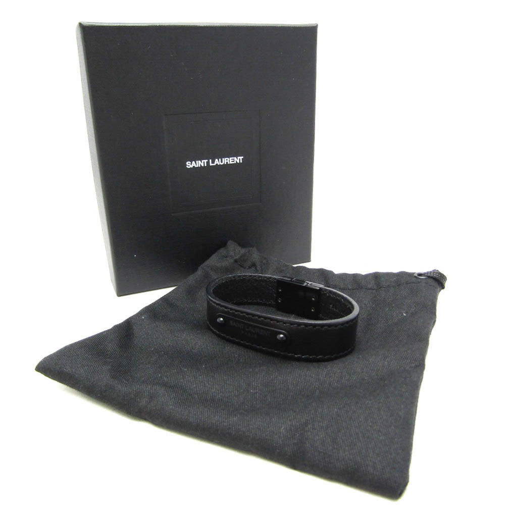 Plate Bangle Leather Black Bracelet
