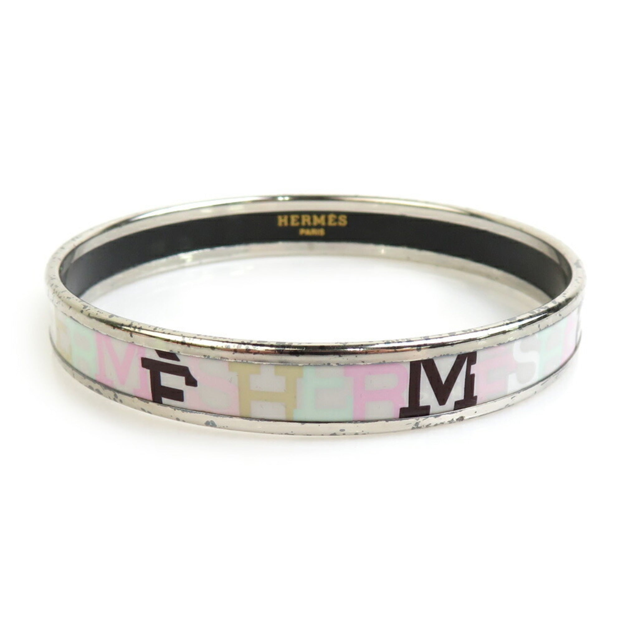 Bangle Bracelet Enamel and Metal Silver Multicolor