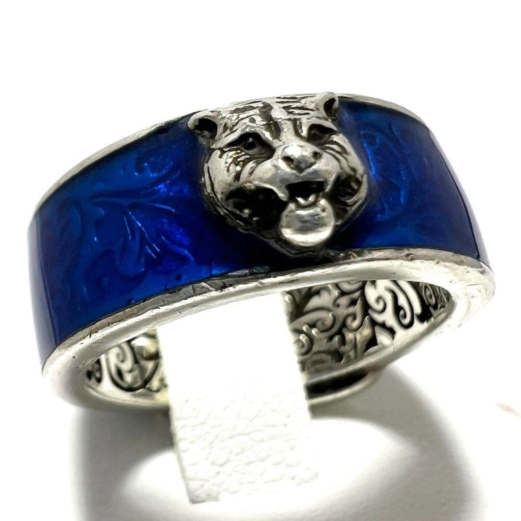 Tiger Head Garden Ring Enamel and Sterling Silver