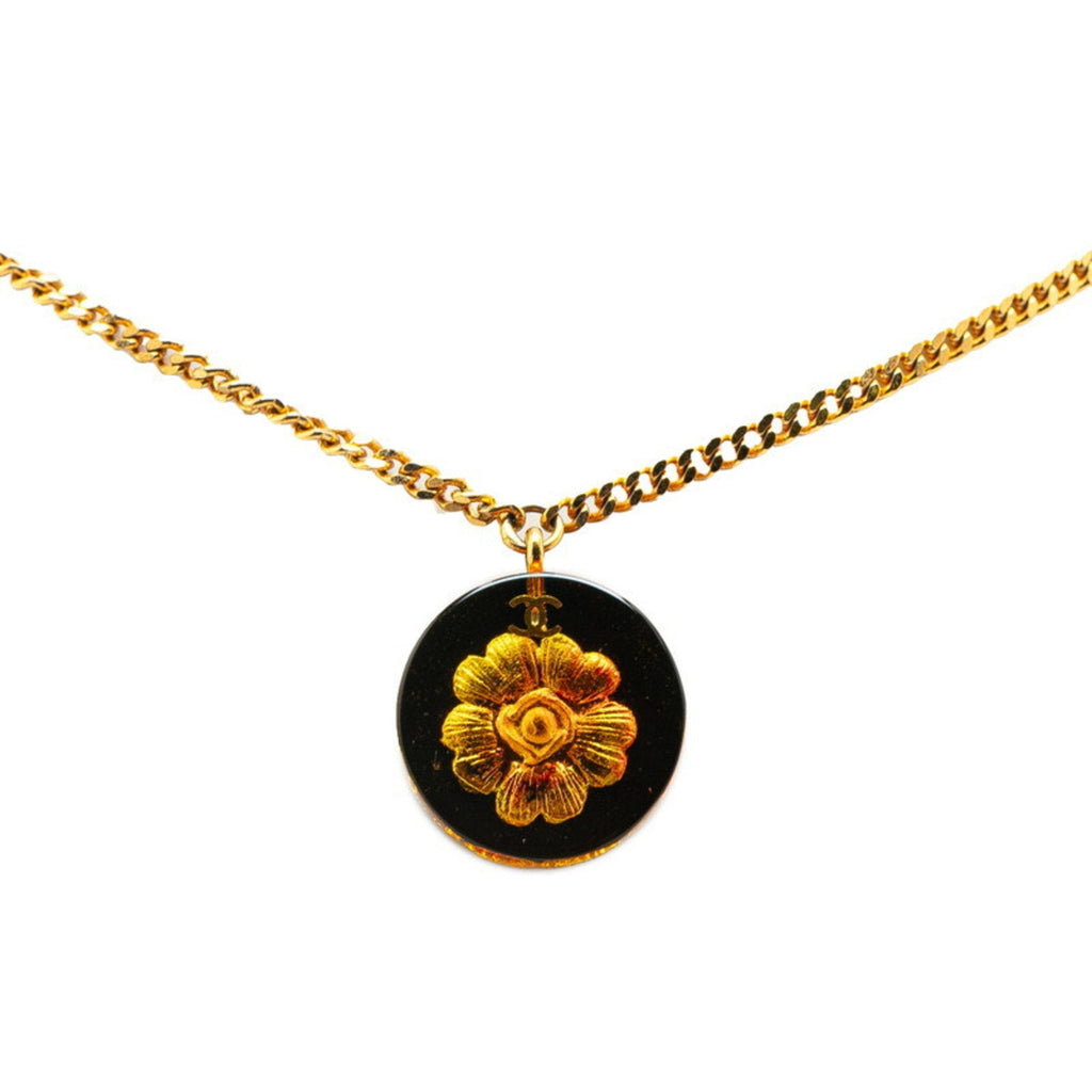 Camellia Round Pendant Necklace Gold Plated Plastic
