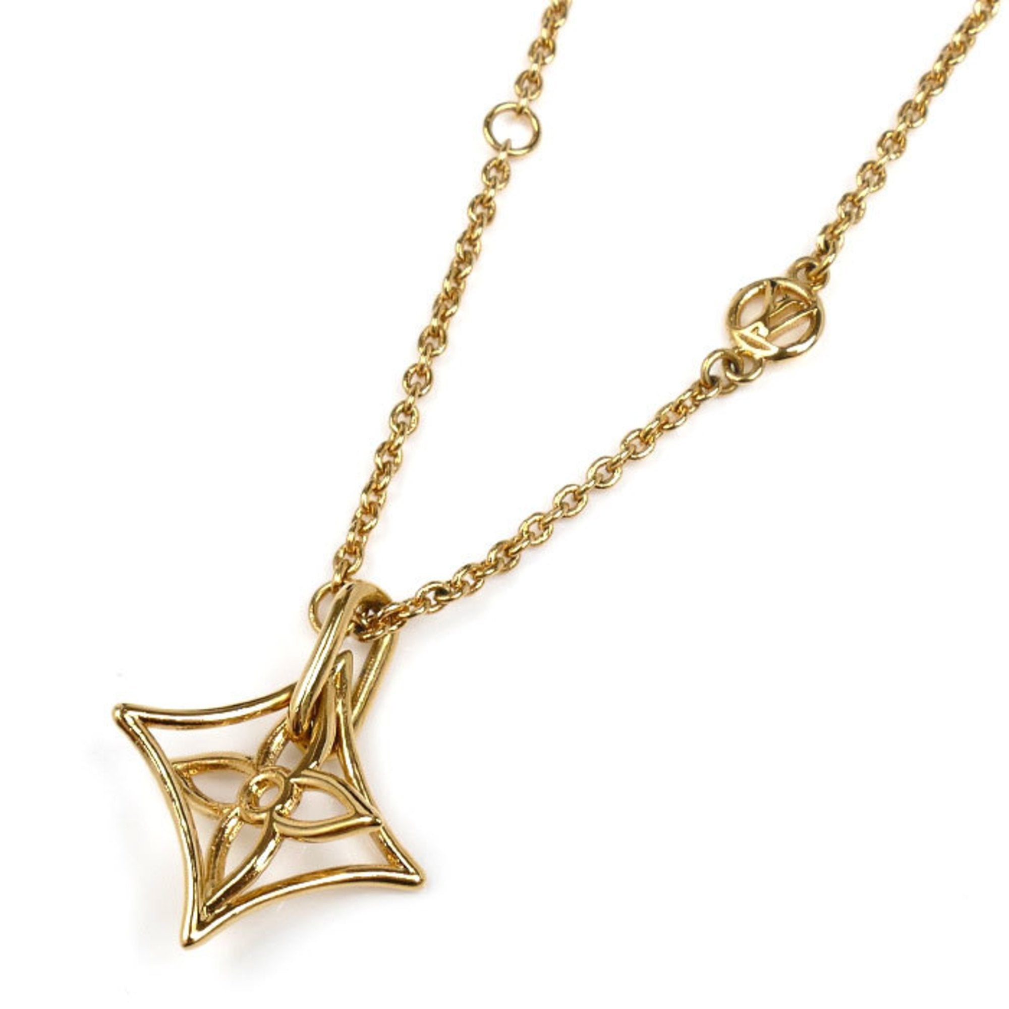 Monogram Twiggy Pointed Flower Pendant Necklace Metal Gold