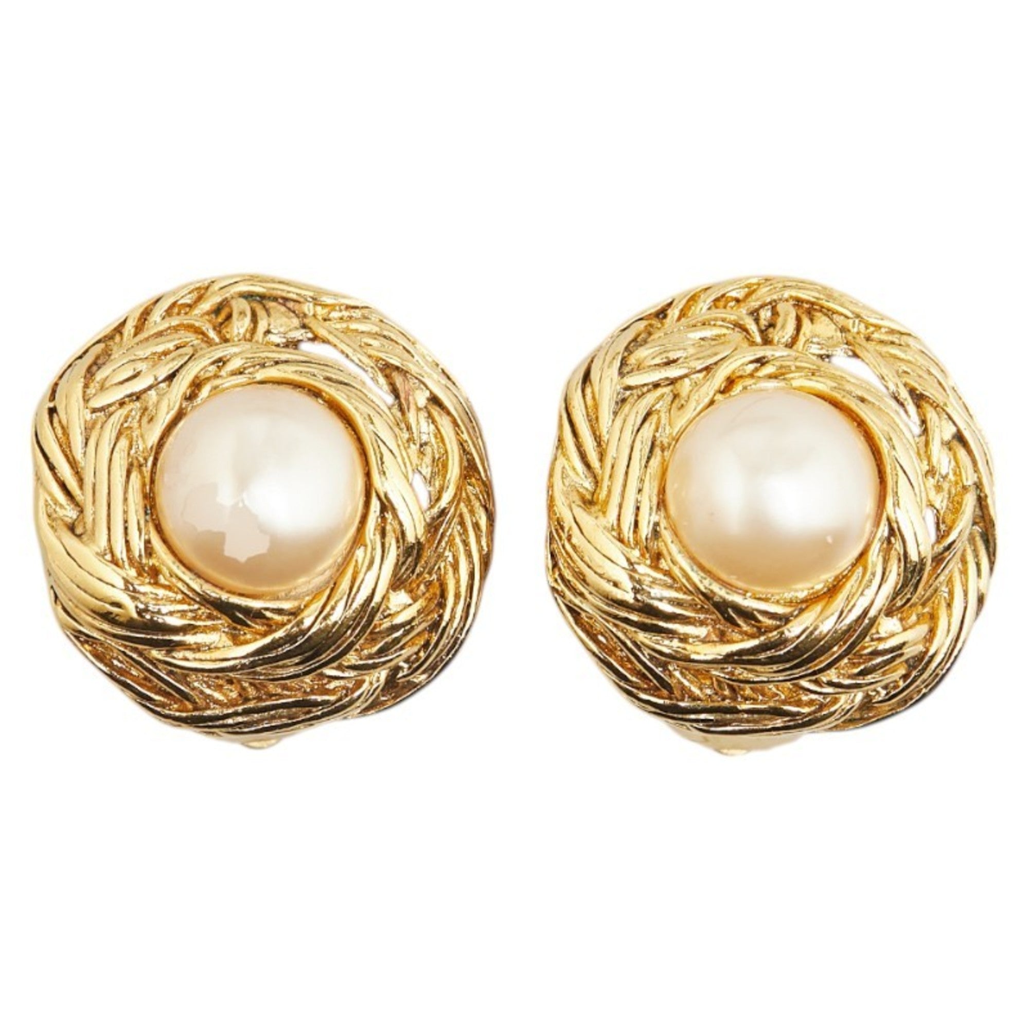 Pearl Clip-On Earrings Artificial Pearl and Gold