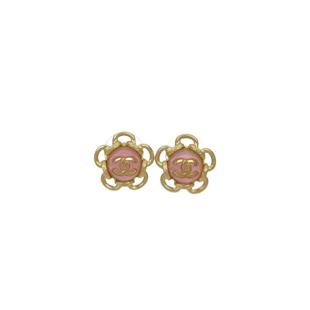 CC Logo Flower Earrings Metal Gold-Tone Metal