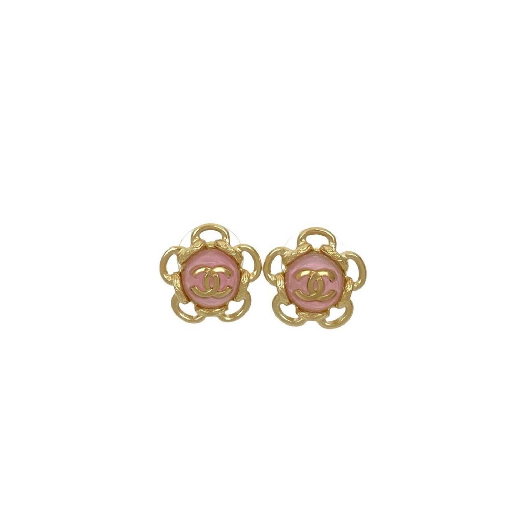 CC Logo Flower Earrings Metal Gold-Tone Metal