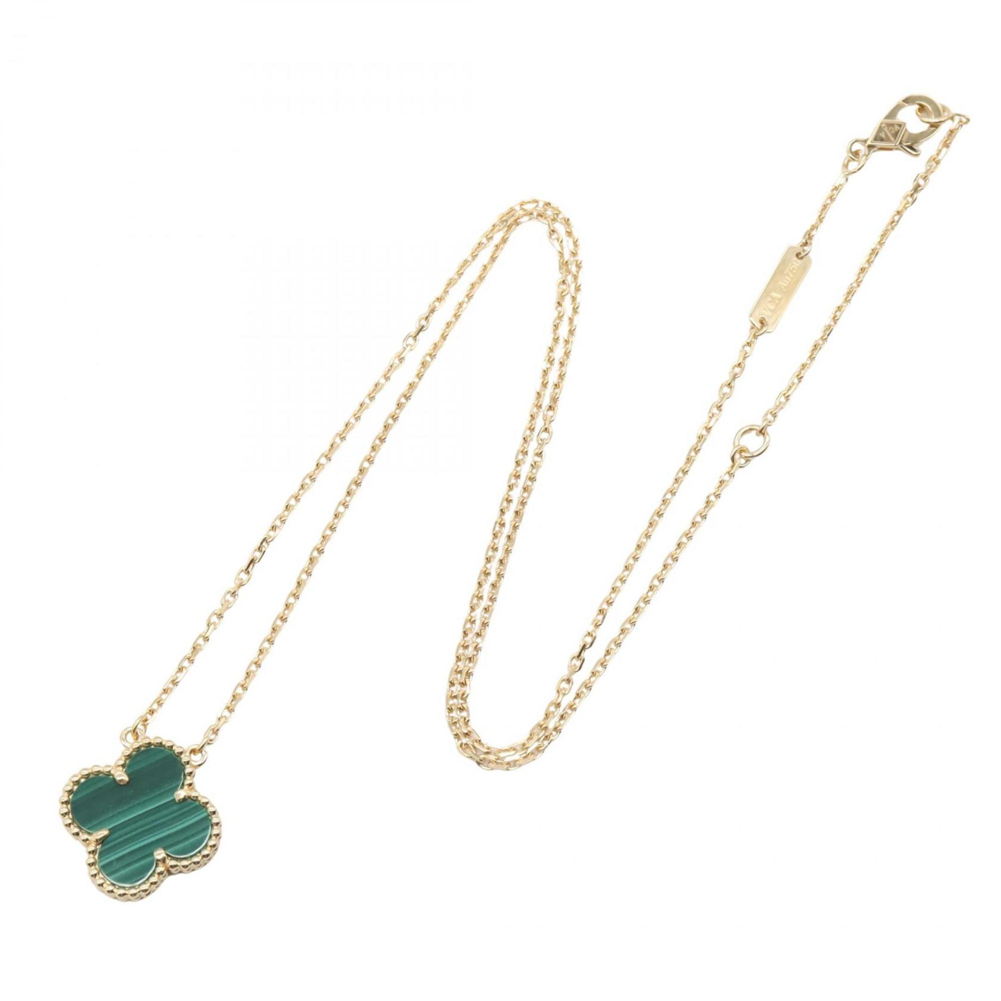 Vintage Alhambra Pendant Necklace 18K Yellow Gold and Malachite