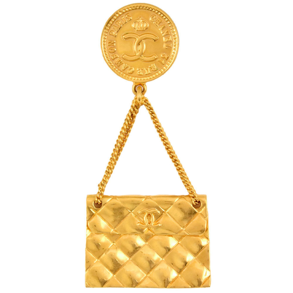 CC Logo Brooch Gold-Tone Metal