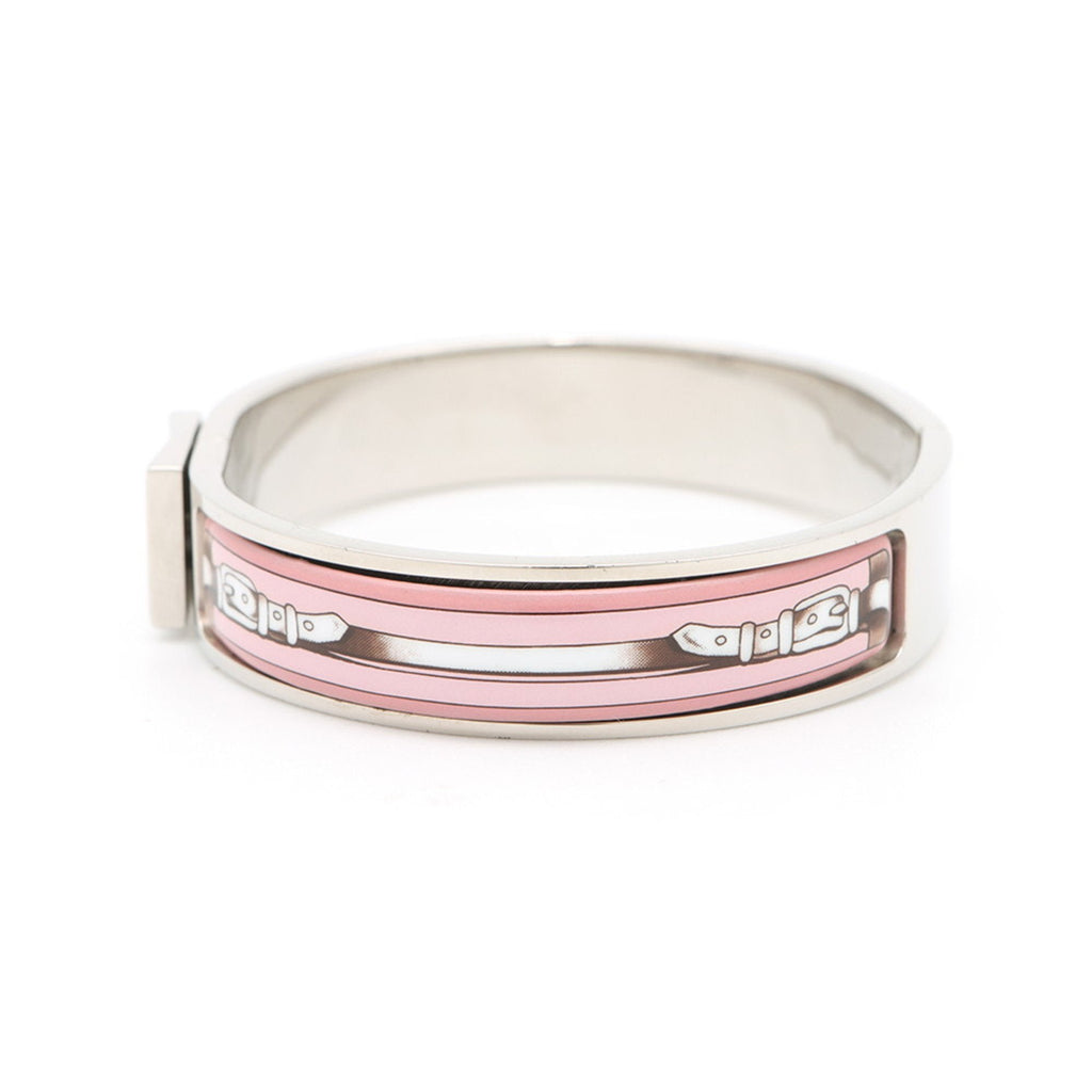 Bangle Metal Enamel Click-Clack Lock Mini Pink Gold and Silver Bracelet