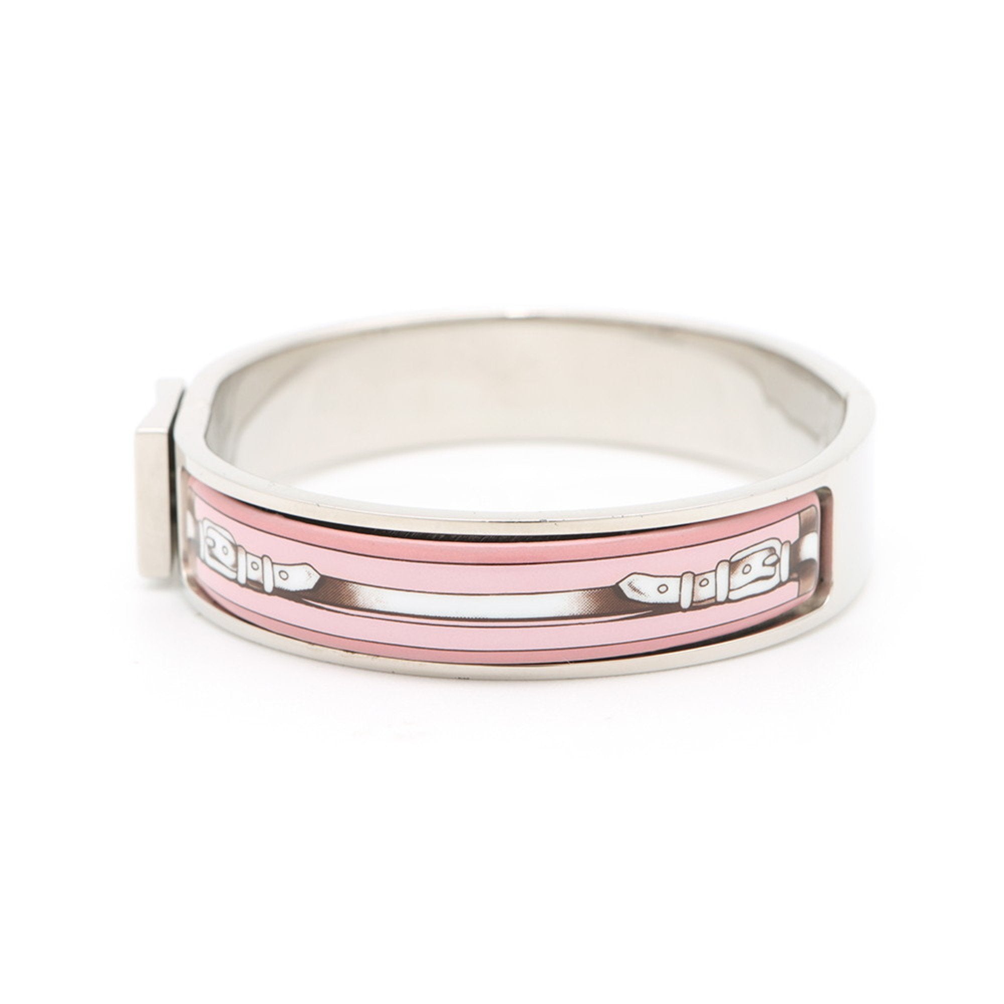 Bangle Metal Enamel Click-Clack Lock Mini Pink Gold and Silver Bracelet