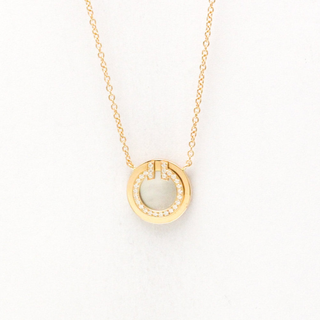 T Pendant Necklace 18K Rose Gold Mini with Diamond and Mother Of Pearl