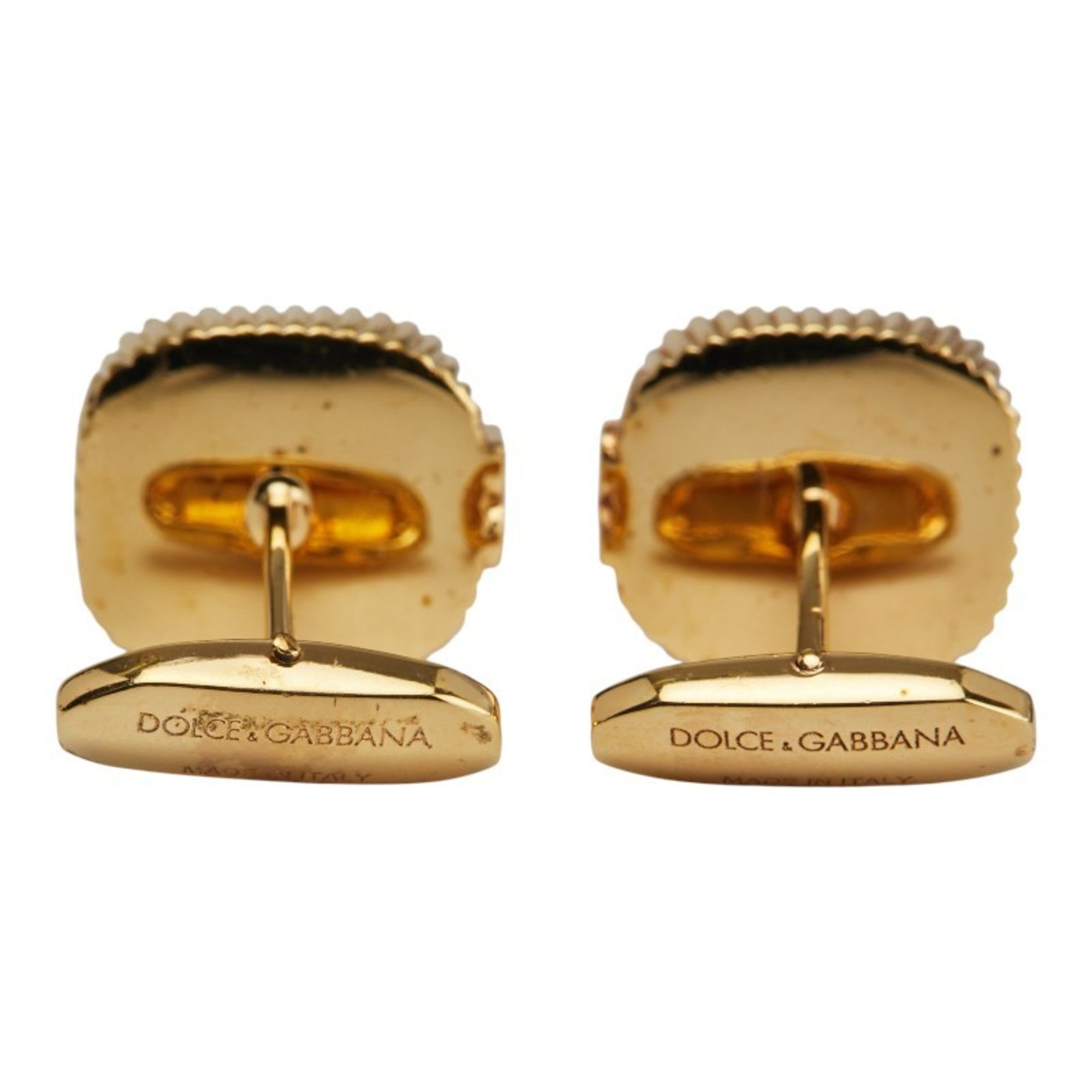 Crown Leopard Motif Square Cufflinks Gold and Brown Plated Bracelet