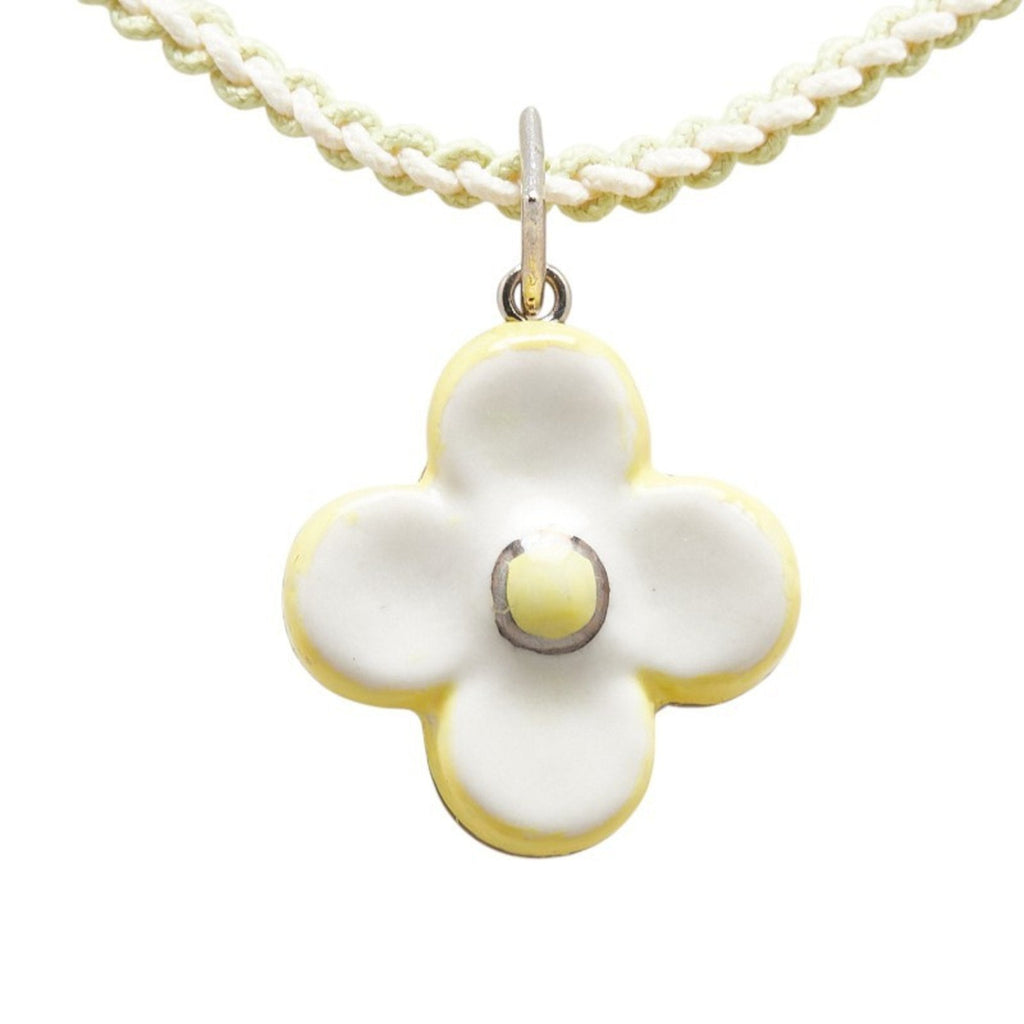 Collier Fleur Pendant Necklace Ceramic and Cotton White and Yellow