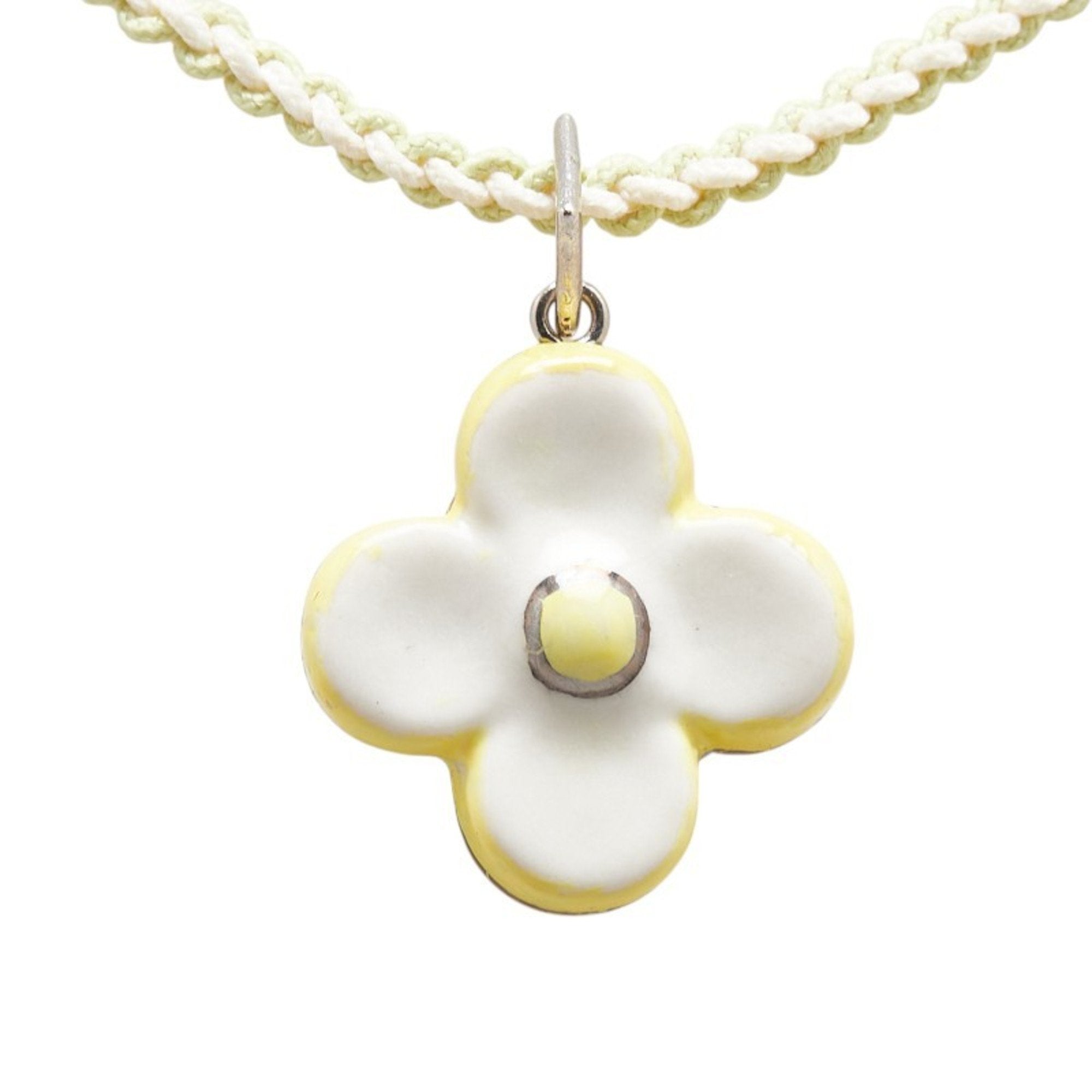 Collier Fleur Pendant Necklace Ceramic and Cotton White and Yellow
