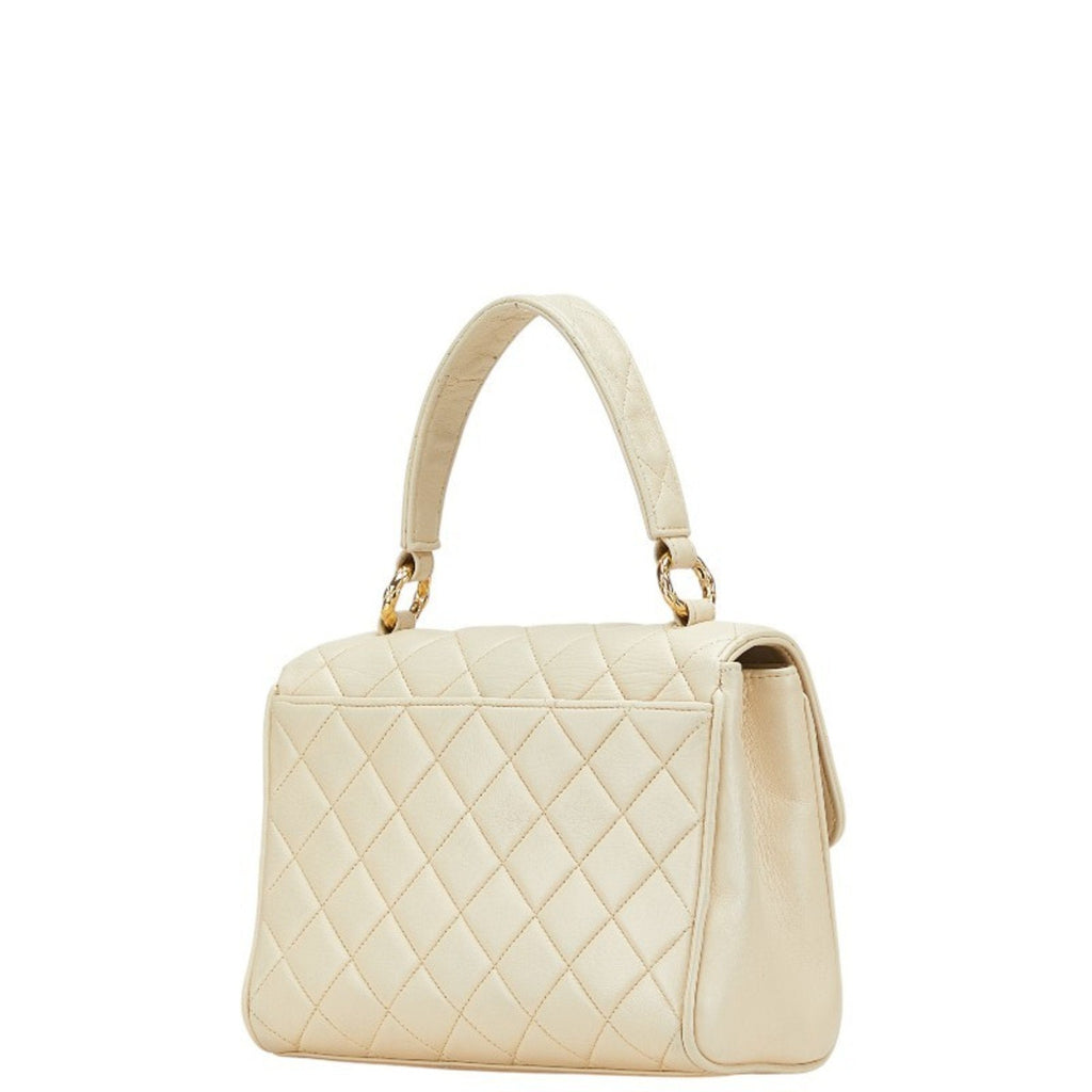 Vintage Classic Top Handle Flap Bag Quilted Lambskin Medium