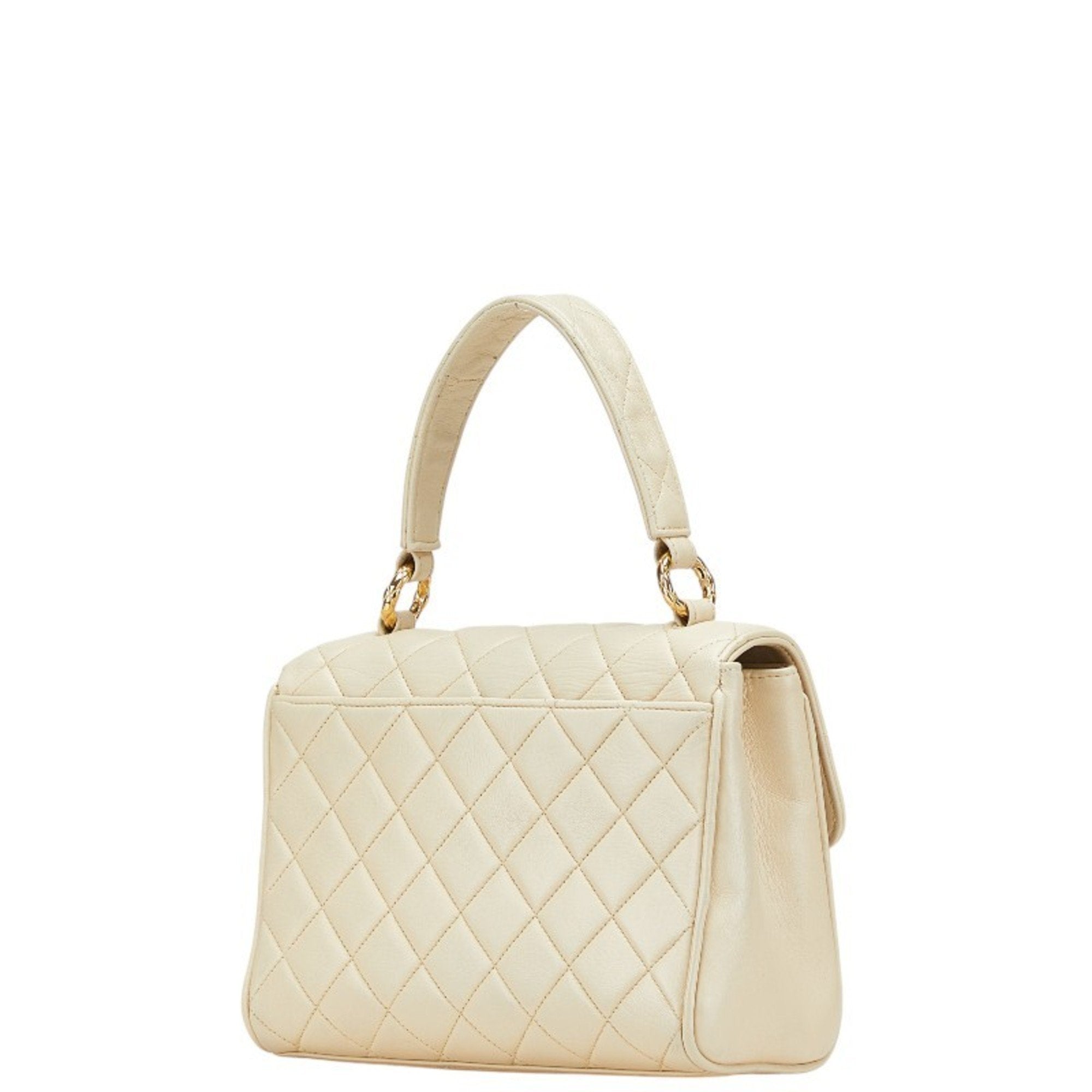 Vintage Classic Top Handle Flap Bag Quilted Lambskin Medium