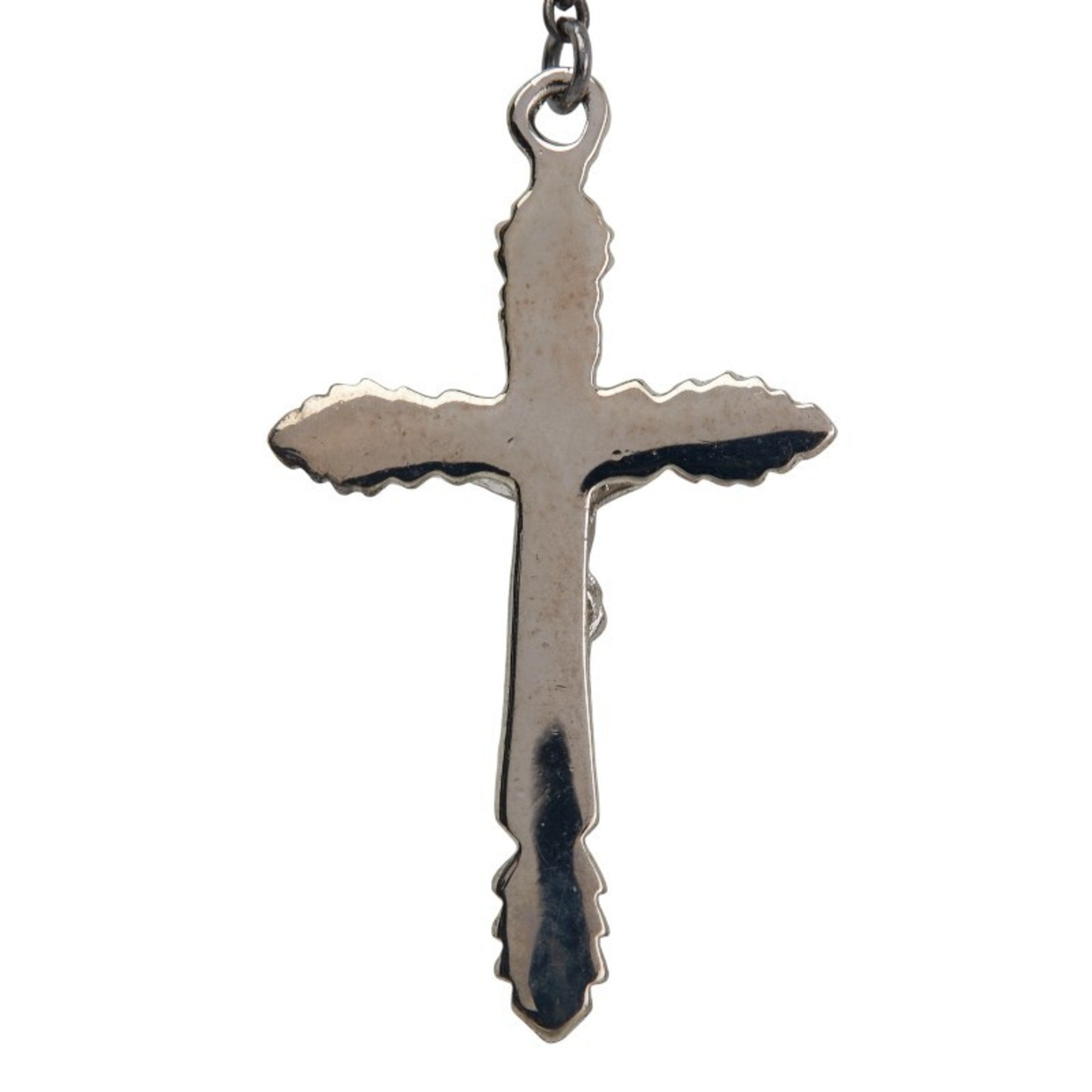 Rosary Cross Pendant Necklace Metal Black and Red and Silver