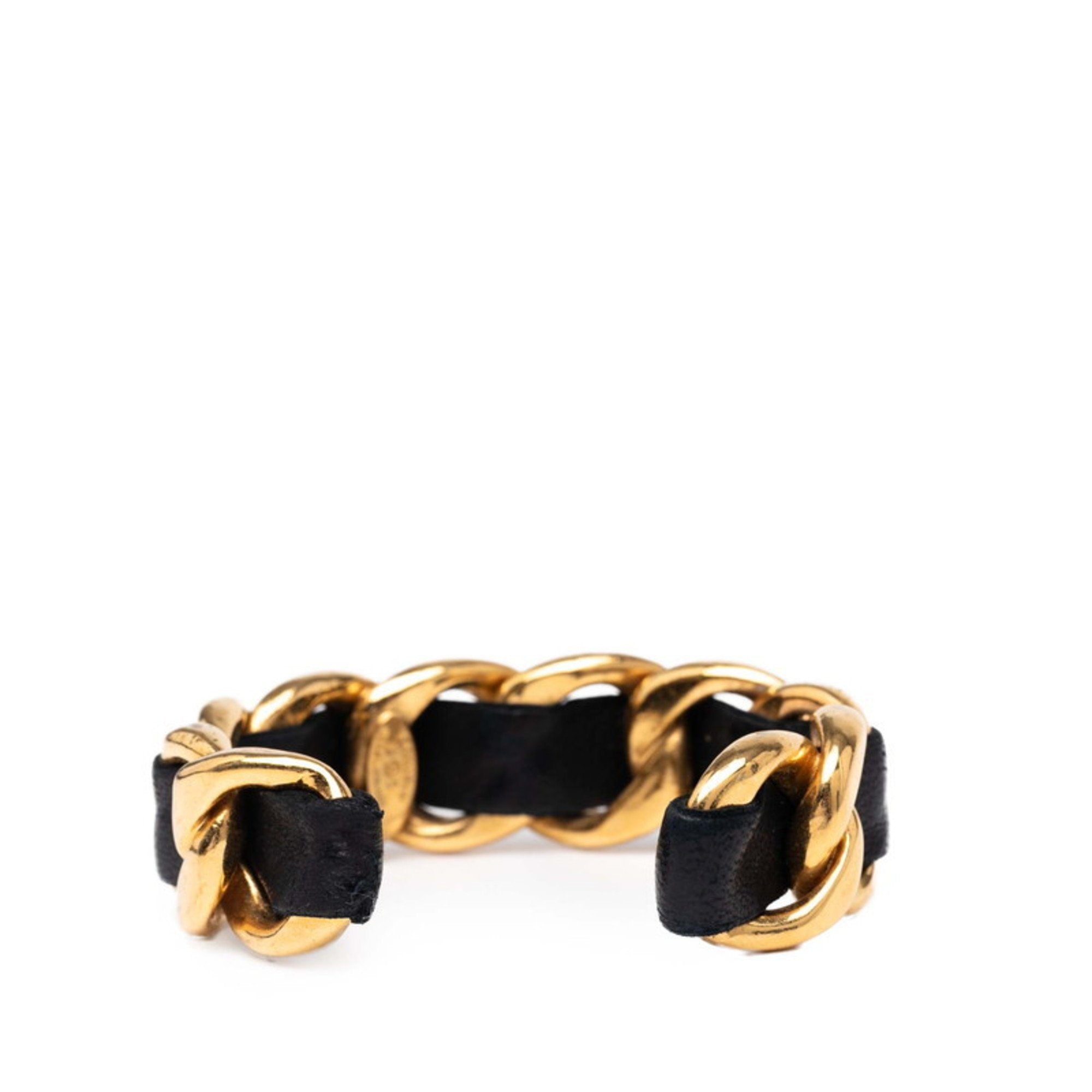 Chain Motif Bracelet Leather Black and Gold