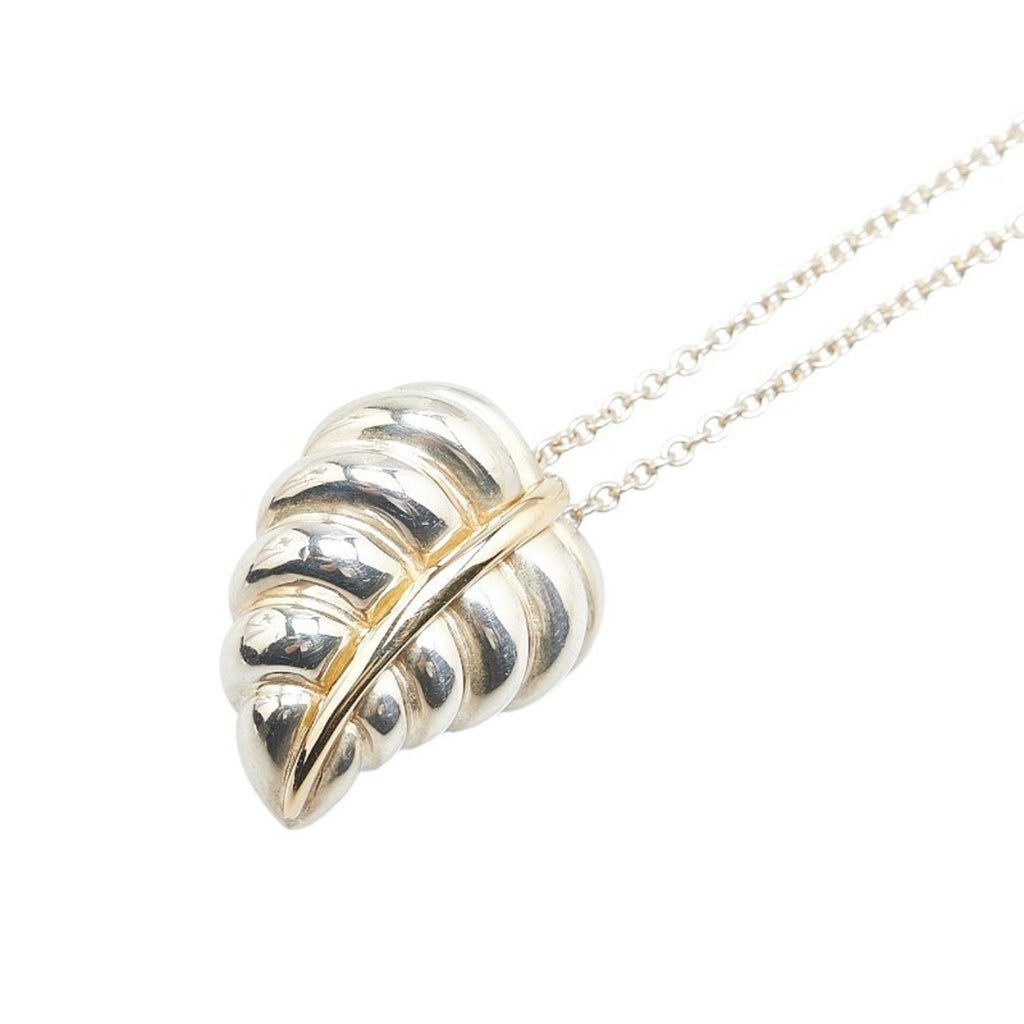 Leaf Motif Pendant Necklace Sterling Silver and 18K Yellow Gold