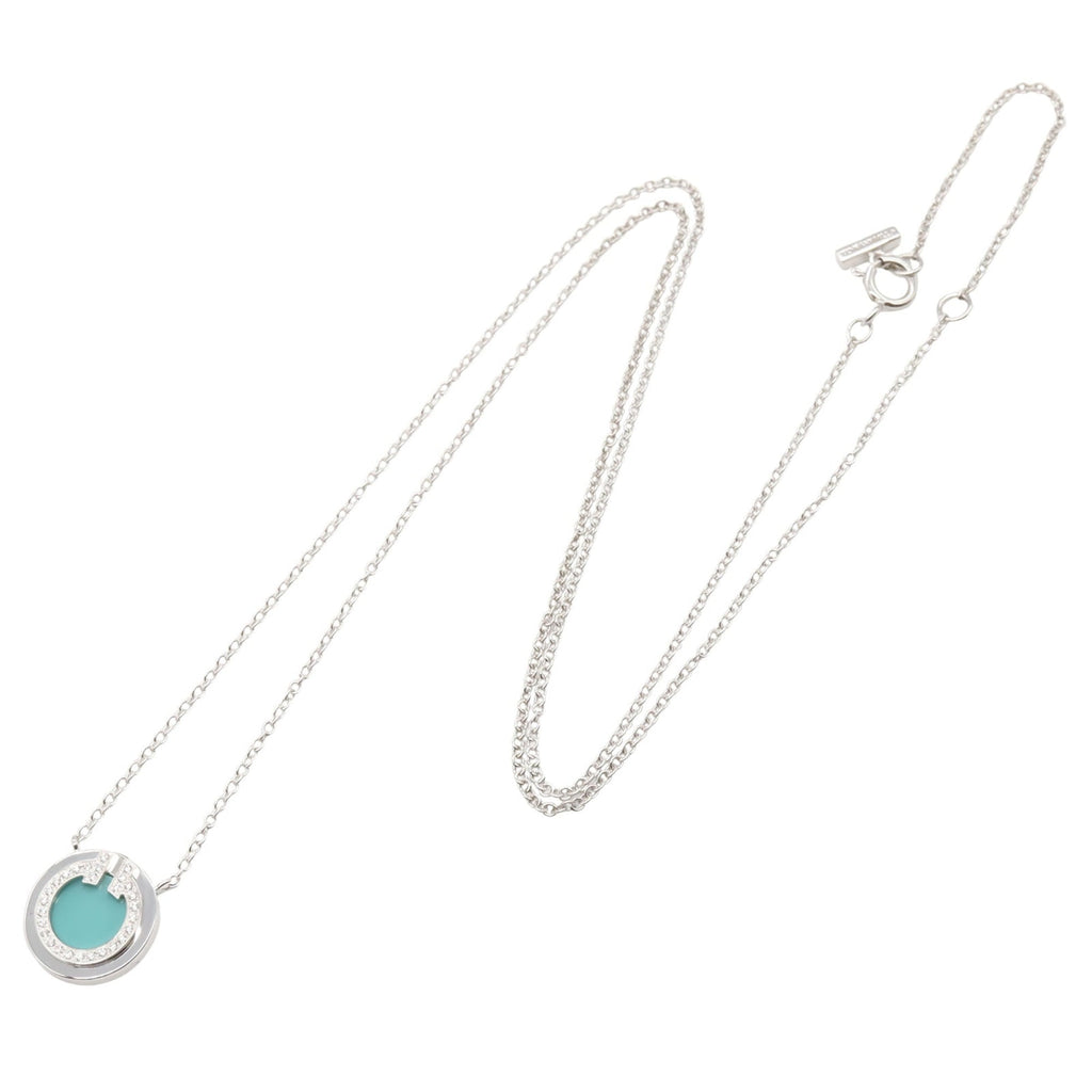 Pendant Necklace 18K White Gold with Diamond and Turquoise
