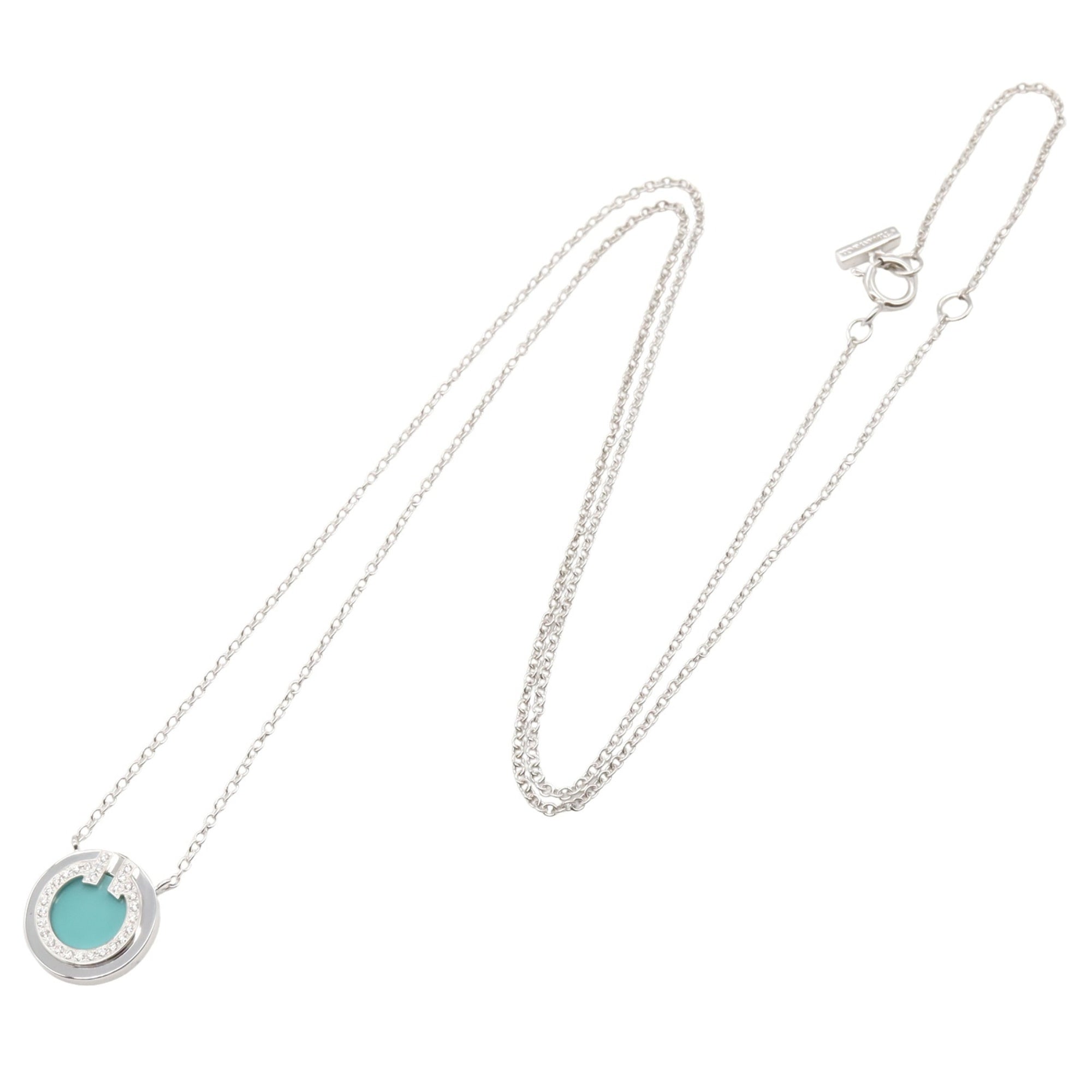 Pendant Necklace 18K White Gold with Diamond and Turquoise