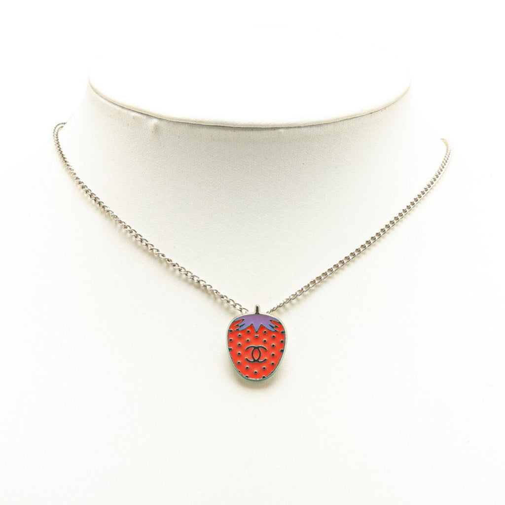 CC Logo Pendant Necklace Silver-Tone Metal