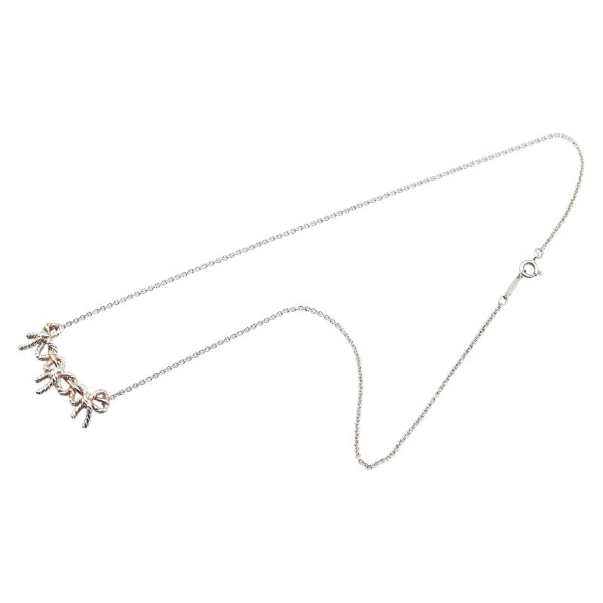 Triple Ribbon Pendant Necklace Sterling Silver and 18K Yellow Gold