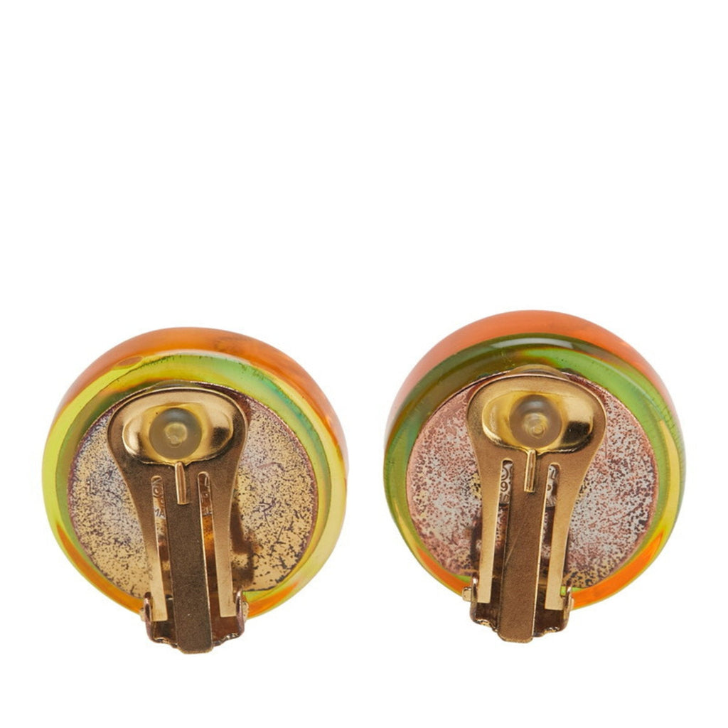 CC Logo Flower Clip-On Earrings Gold-Tone Metal