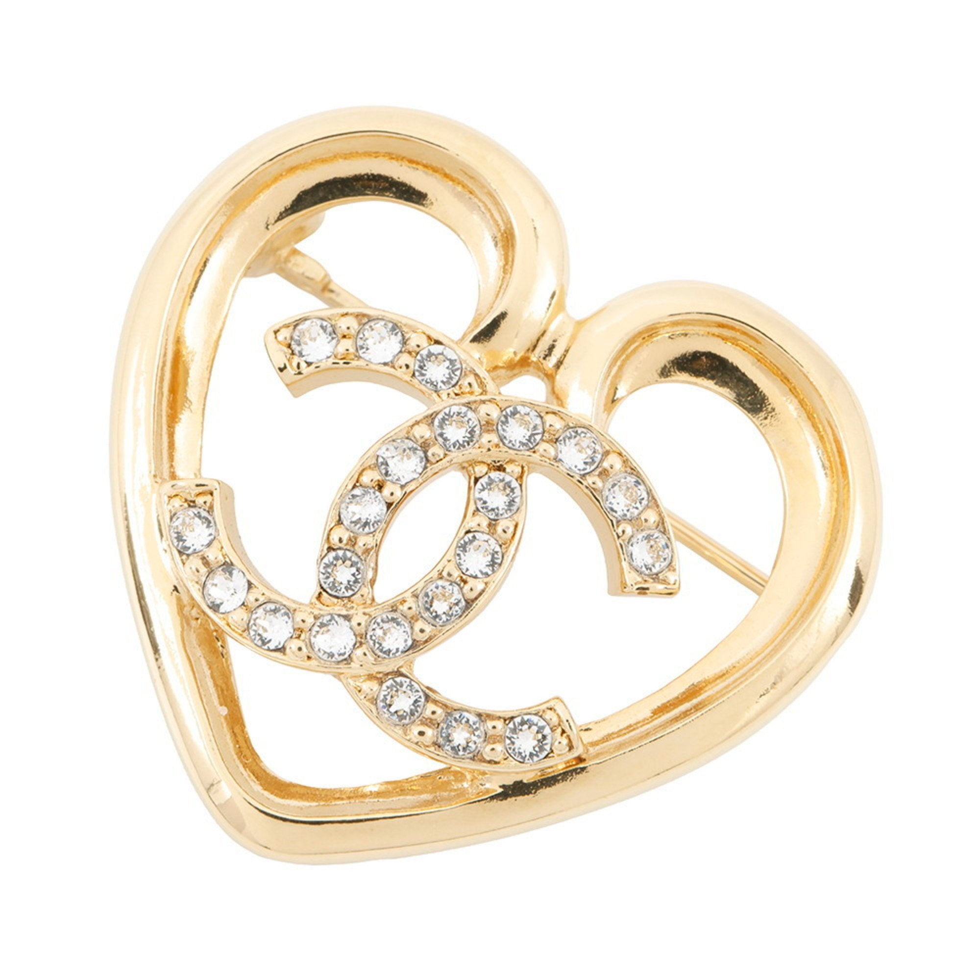CC Logo Heart Brooch Gold-Tone Metal