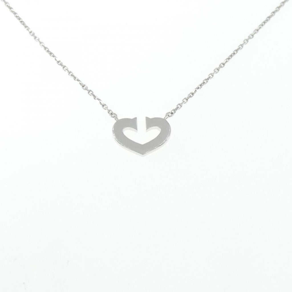 C Heart Pendant Necklace 18K White Gold