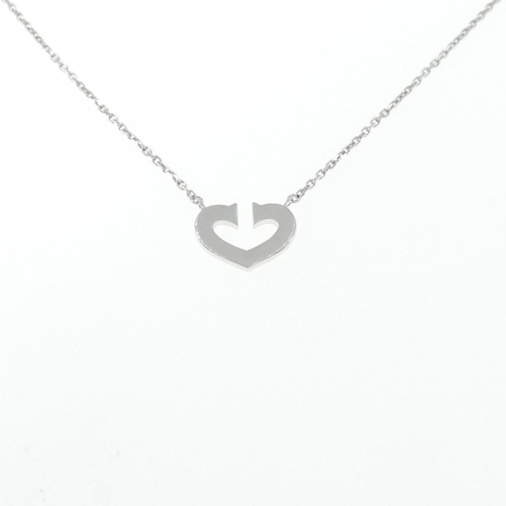 C Heart Pendant Necklace 18K White Gold