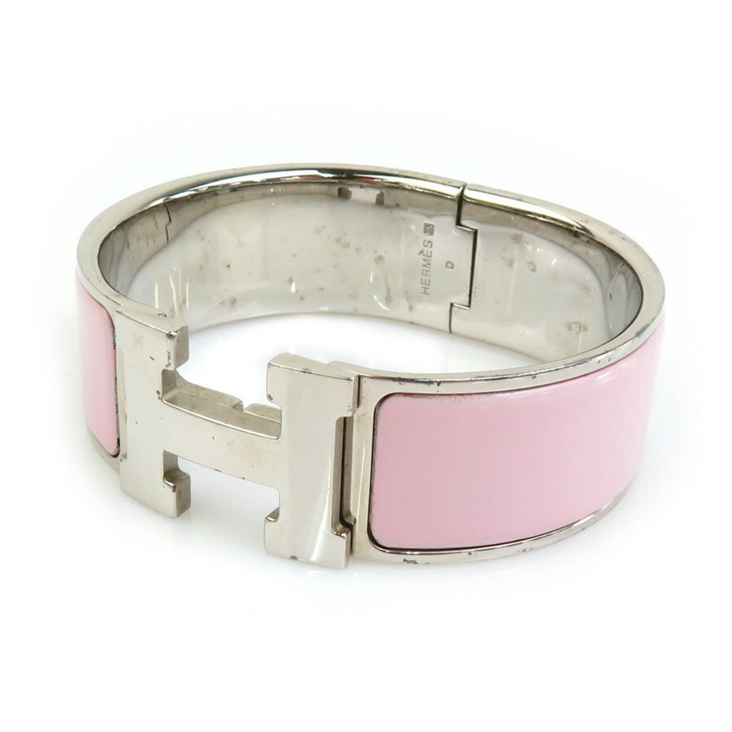 Bangle Enamel and Metal Light Pink and Silver Bracelet