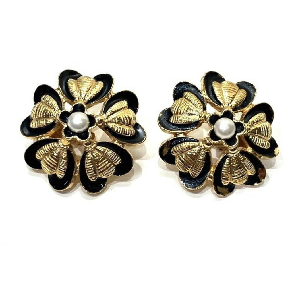 Earrings Pearl Gold-Tone Metal