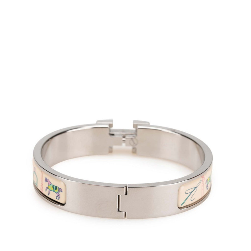 Click H PM Horse Blanket Bangle Metal Beige Multi-Color Silver Bracelet